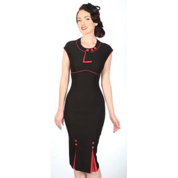 1930s Style Bombshell Stop Staring Dress-Black/Red - Picture 1 of 8